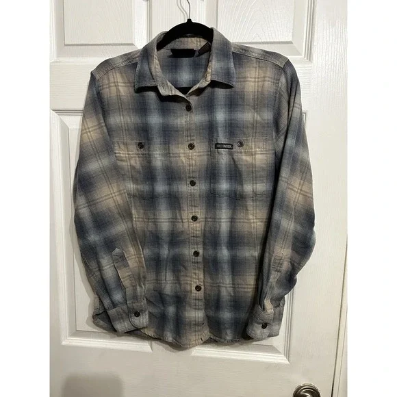 Harley Davidson Womens M Flannel Plaid Cotton Long Sleeve Button Down Shirt - Picture 11 of 12